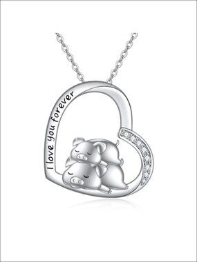 925 Sterling Silver Animal Pendant Necklace - Pig Sleeping Together Design,